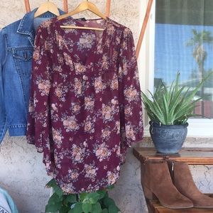 💙Blu-Pepper, Perch Burgundy Sheer Blouse